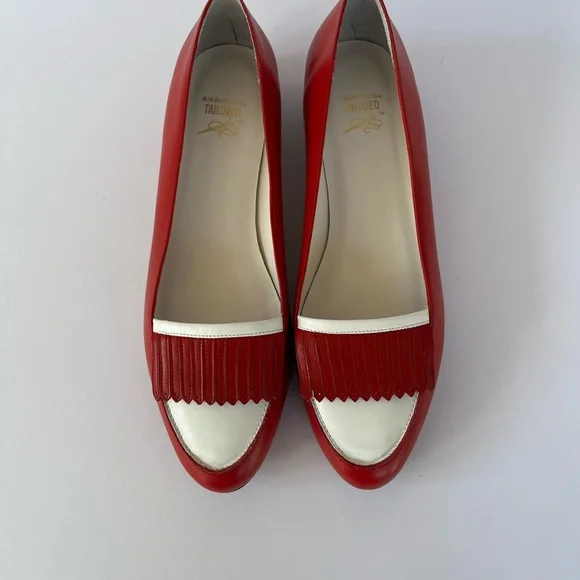 G.H. Bass & Co. Red and White Leather Fringe Loafers - Picture 2 of 7